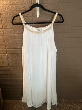India Boutique White Midi Dress with Braided Trim